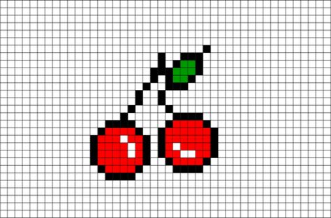 Cherry Fruit Pixel Art from BrikBook.com #cherryfruit #cherry #plant #fruit #cherryred #foodporn #ilovefruits #8bit #pixelart #pixel Shop more designs at http://www.brikbook.com Fruit Pixel Art, Pixel Art Fruit, Tiny Cross Stitch, Easy Pixel Art, Pixel Art Templates, Pixel Drawing, Pixel Crochet, Pixel Art Grid, Graph Paper Art