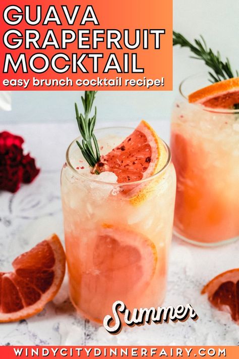 This delicious Guava Grapefruit Mocktail couldn’t be easier to make, no bartending skills required! The rosemary simple syrup comes together in minutes, and all you need is a cocktail shaker to combine the rest! The combination of grapefruit, guava and rosemary is the perfect balance of tart, sweet and herbaceous! It’s your go-to easy mocktail of the summer! Serve it at a baby shower, bridal shower, Mother's Day brunch or any spring or summer get-together. #simplemocktailrecipes #brunchdrinks Grapefruit Mocktail, Brunch Cocktail Recipes, Guava Nectar, Easy Mocktail Recipes, Grapefruit Cocktail, Rosemary Simple Syrup, Brunch Drinks, Mother's Day Brunch, Brunch Cocktails