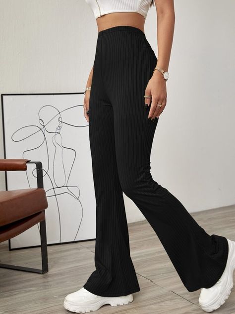 Free Returns ✓ Free Shipping On Orders $49+ ✓. Solid Ribbed Flared Leg Pants- Women Pants at SHEIN. Flared Leggings, High Waist Yoga Pants, Black Flare, Flare Leg Pants, Flare Trousers, Flare Leggings, Cotton Blouse, Knit Pants, Outfit Casual