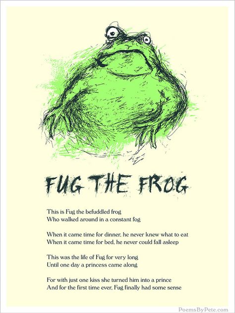 Cute Frog Drawing from PoemsByPete.com ♥ This is the story of Fug the Befuddled Frog, who is now a happy prince living high off the hog ♥ Frog Poem, Cute Frog Drawing, Frog Quotes, Kiss Funny, Drawing Kids, Frog Illustration, Kids Story, Frog Drawing, Funny Frogs