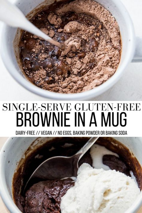 Gluten-Free Mug Brownie - The Roasted Root Gluten Free Single Serve Desserts, Gluten Free Brownie In A Mug, Dessert No Eggs, Gluten Free Single Serve, Basic Brownie Recipe, Gluten Free Pumpkin Bars, Single Serve Brownie, Gluten Free Mug Cake, Gluten Free Brownie