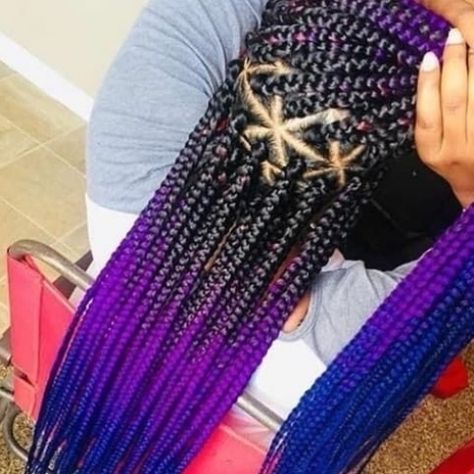 Ombre Braid Hair Color, Purple Ombre Braids Black Women, Purple Ombré Braids, Ombre Purple Braids, Ombre Hair Color Braids, Purple And Black Braids For Black Women, Mixed Colour Braids For Black Women, Kids Braids With Color Hair, Blue And Purple Braids