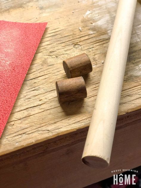 stained dowel pieces for drawer knobs How To Make Drawers, Wood Drawer Knobs, Diy Knobs, Pallet Project, Diy Drawers, Copper Diy, Barn Quilt Patterns, Wood Knobs, Copper Lighting