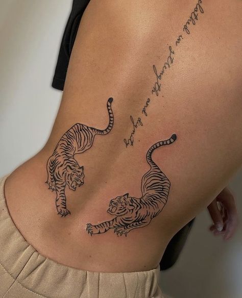 Spine Tattoos For Women Tiger, Women’s Lower Back Tattoo, Tiger Back Tattoo Woman, Tattoo Stomach Woman, Unique Tramp Stamp, Tiger Tattoo For Women, Lower Back Tattoos For Women, Butterfly Lower Back Tattoo, Tattoos Elegant