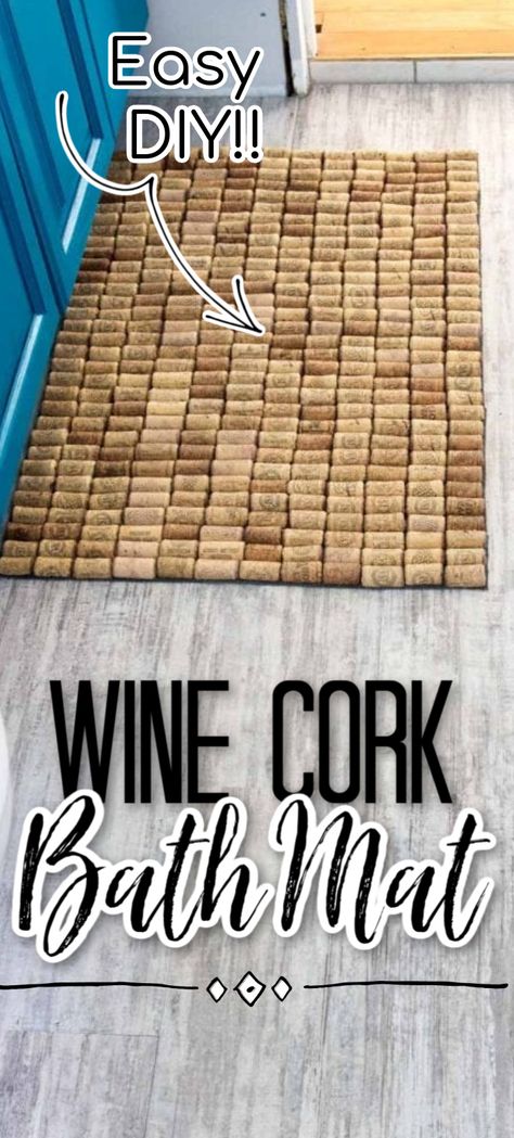 What a fun way to use up wine corks! Make an upcycled floor mat. Perfect bathroom or kitchen accessory! Includes tips for how to cut the corks and best adhesives to use. Cork Bath Mat, Diy Bath Mats, Wine Cork Diy Projects, Bath Mat Diy, Cork Diy Projects, Cork Crafts Christmas, Wine Cork Diy Crafts, Wine Cork Projects, Cork Crafts Diy