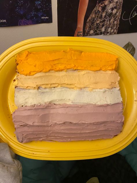 here is my lesbian flag cake what do we think. is it god awful and you cant stand to look at it, or is it tolerable? those are the two options. i cant bake. Lesbian Cake, Flag Cake, Lesbian Flag, Cute Baking, The Two, I Cant, To Look, Look At, Birthday Cake