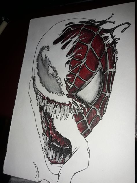 Follow me on instagram @art.sp_ Half Spider Man Half Venom Drawing, Cool Spiderman Drawings, Venom And Spiderman Drawing, Spider Man And Venom Drawing, Spiderman And Venom Drawing, Venom Art Drawing, Venom Drawing Sketch, Venom Drawing Easy, Spiderman Drawing Sketches