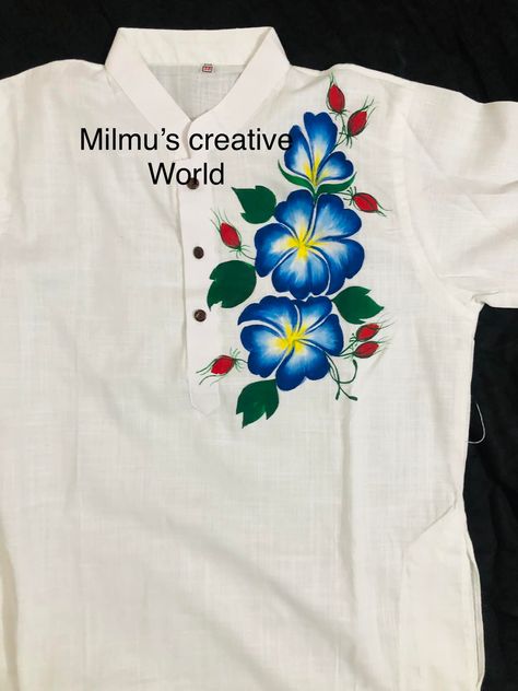 Choose your hand painted pure... - Milmu's Creative World | Facebook Hand Paint Panjabi For Men, Paint Suit Design For Women, Dupatta Painting, Flag India, Suit Painting, Fabric Colour Painting, Fabric Paint Shirt, Free Hand Designs, Linen Style Fashion