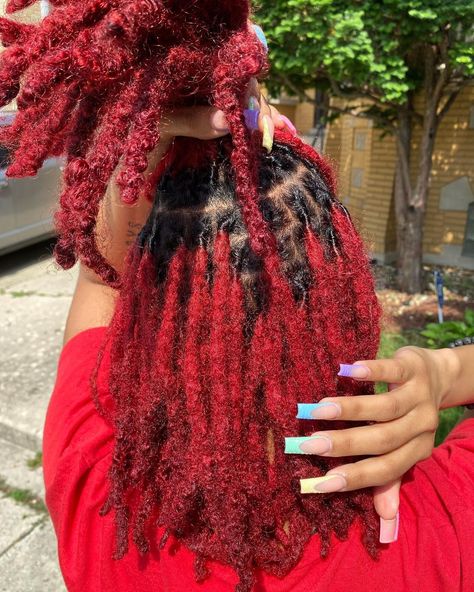 Hair Color On Locs, Maroon Locs, Color On Locs, Locs On Women, Locs Dyed, Color Locs, Natural Hair Journey Tips, Hair Journey Tips, Dyed Dreads