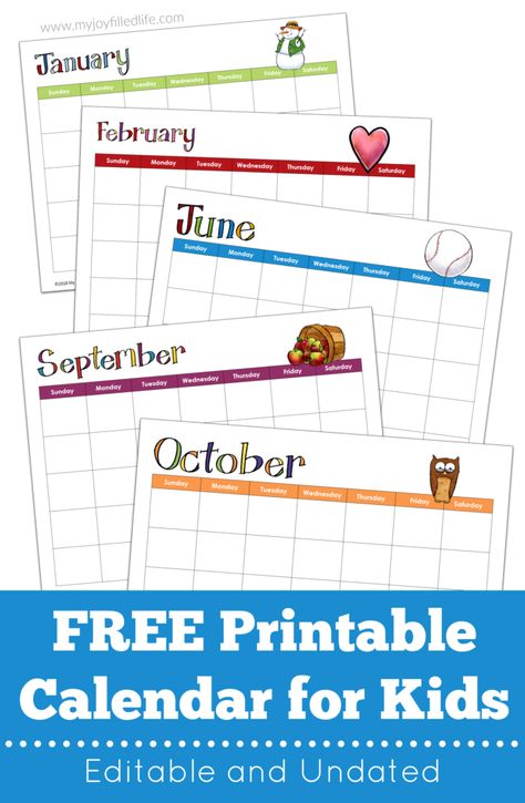 This free printable calendar for kids is editable and undated so you can use it year after year.  #freeprintable #calendar #printablecalendar Editable Monthly Calendar, Kindergarten Calendar, Homeschool Electives, Preschool Calendar, Calendar Worksheets, Blank Calendar Pages, Free Printable Calendars, Phonics Chart, Sensory Items