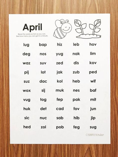 Free April Nonsense Word Fluency Practice. Send home as homework, practice in class, or use during centers with your kindergarten students. Multiple Meaning Words Worksheet, Nonsense Words Fluency, Academic Activities, Writing Sight Words, Three Letter Words, Word Challenge, Phonics Books, Fluency Practice, Kindergarten Ela