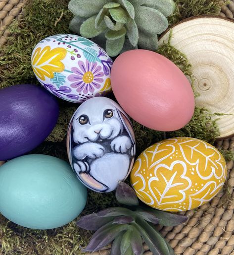 Easter Bunny Egg, Hand painted Wood eggs at The Roving Hare Tiny Desk, Tiny Desks, Wood Eggs, Bunny Egg, Barred Owl, Easter Bunny Eggs, Easter Egg Crafts, Egg Crafts, Wildlife Artists