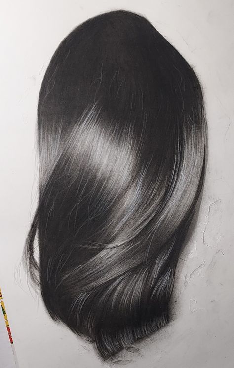 Charcoal Hair Drawing, Hair Shading Drawing, Big Drawings Ideas, Hair Sketches, Realistic Hair Drawing, Drawing Hairstyles, Learn To Sketch, Pencil Portraits, Realistic Sketch