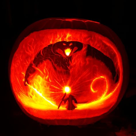 Gandalf vs. Durin's Bane (the Balrog) Pumpkin Carving Pumpkin Carver, Pumpkin Carving Contest, Pumpkin Decorating Contest, Creative Pumpkin Carving, Amazing Pumpkin Carving, Pumpkin Carving Designs, Halloween Memes, Pumpkin Carving Ideas, Pumpkin Carvings Stencils