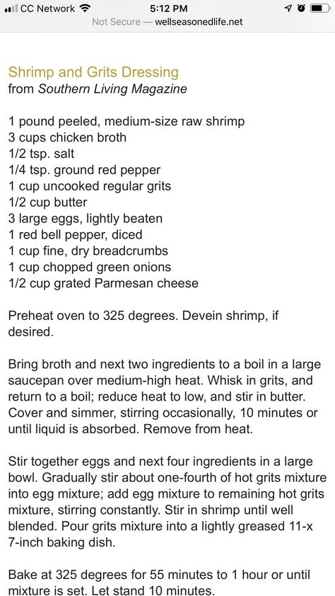 Shrimp And Grits Dressing Recipe, Shrimp And Grits Dressing, Grits Appetizer, Shrimp And Cheese Grits, Easy Shrimp And Grits, Grits Recipes, Southern Shrimp And Grits, Dressing Casserole, Buttery Shrimp