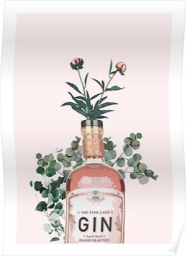 Pink Gin Artwork Poster Kitchen Artwork Painting, Gin Drawing, Gin Painting, Gin Art, Gin Illustration, Pink Gin Aesthetic, Gin Poster, Gin Artwork, Kitchen Painting Art