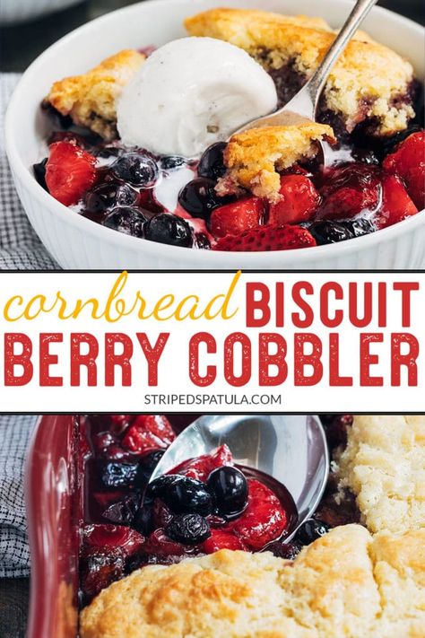 Biscuit Cobbler, Mixed Berry Cobbler, Cornbread Biscuits, Recipe Cheesecake, With Cornbread, Cobbler Topping, Fall Baking Recipes, Berry Cobbler, Easy Gluten Free Desserts