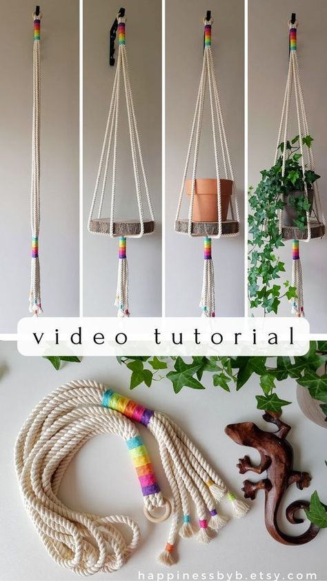 Macrame Shelf Diy, Diy Plant Hanger Easy, Diy Macrame Plant Hanger Easy, Home Decor Macrame, Wall Hanging Decorations, Vertical Wall Planters, Macrame Plant Hanger Tutorial, Small Pots, Macrame Plant Hanger Patterns