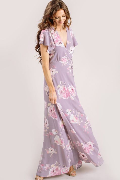 Charlotte Floral Wrap Maxi Dress Dresses Everly Lavender X-Small Flowy Bridesmaid Dresses, Cottage Core Dresses, Morning Lavender, Cute Maxi Dress, Floral Wrap Maxi Dress, Lavender Dress, Purple Dresses, Lavender Dresses, Wrap Maxi Dress