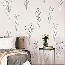 Rose Stencil Wall, Easy Farmhouse Decor, Flower Wall Stencil, Floral Wall Stencil, Wall Stencil Designs, Flower Stencils, Accent Wall Stencil, Wall Stencil Patterns, Prairie Flower