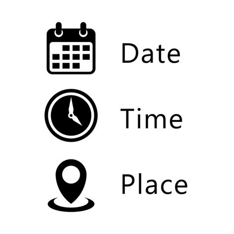 Date, Time, Address or Place Icons Symbol Www Logo, Address Icon, Event Poster Design Inspiration, Logo Online Shop, Diy Photo Book, Time Icon, Location Icon, Phone Background Patterns, Graphic Design Flyer