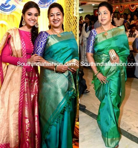 Radhika Sarathkumar at Revathy Sureshs Wedding Reception photo Radhika Sarathkumar, Sari Blouse Styles, Polki Choker, Sarees For Girls, Kanjivaram Saree, Pattu Saree Blouse Designs, Potli Bag, Wedding Saree Collection, Fashion Indian