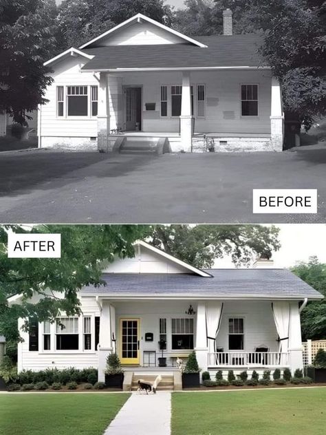 Front Porch Remodel, Exterior House Renovation, House Makeovers, House Before And After, Exterior House Remodel, Porch Remodel, Ranch Remodel, House Redesign, Home Exterior Makeover