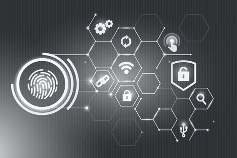 Biometric security concept | Free Vector #Freepik #freevector #background #icon #black-background #black Security Wallpaper, Internet Wallpaper, Finger Scan, Iot Security, Threat Intelligence, Black Technology, Cybersecurity Training, Security Training, Tech Background