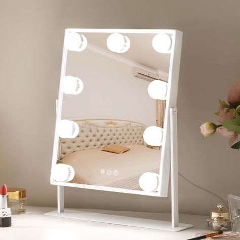 PRICES MAY VARY. [IDEAL SIZE]: Hollywood vanity mirror size (10 "Lx12 "H) is the perfect size for dressing table, makeup mirror 360 degree rotation adjustment, let the mirror "head up", no need to bend down to accommodate. [3 LIGHT MODES]: The vanity mirror has 3 light colors: cold light / natural light / warm light, designed for different environments. Accurate lighting makes makeup more natural, this makeup mirror can meet the needs of different occasions. [TOUCH SCREEN]: The light up mirror i Light Up Vanity, Hollywood Makeup Mirror, Touch Screen Design, Hollywood Vanity Mirror, Hollywood Vanity, Hollywood Lights, Vanity Mirror With Lights, Lighted Makeup Mirror, Color Lighting