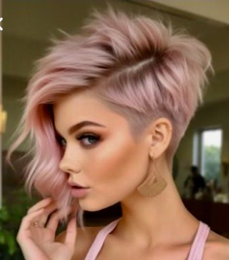 Pixie Side View, Short Hair High Forehead, Pink Mohawk Women, Funky Short Hair Styles, Pink Shaved Hair, Pink Haircut Singer, Pixie Haircolor Ideas, Super Short Bob Hairstyles, Edgy Pixie Cuts Shaved Sides