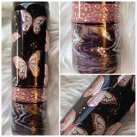 Rose Gold Glitter Tumbler, Gold Glitter Tumbler, Tumblers Ideas, Epoxy Projects, Butterfly Tumbler, Rose Gold Butterfly, Epoxy Tumbler, Glitter Tumbler Cups, Peoria Az