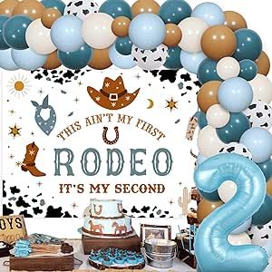 Sursurprise Western 2nd Birthday Party Decorations, This Ain’t My First Rodeo Backdrop Cowboy Balloon Garland Arch Kit for Boys Mexican Two Birthday Party Supplies Western 2nd Birthday Party, First Rodeo Backdrop, Cowboy Balloon Garland, Rodeo Backdrop, Second Birthday Boy Themes, 2nd Birthday Party Decorations, Two Birthday Party, 2nd Birthday Party For Boys, Two Birthday