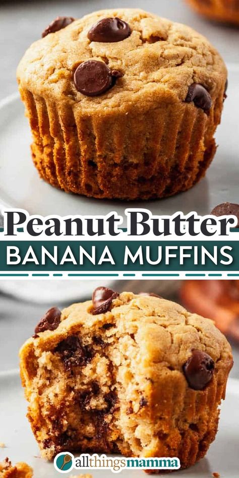 collage image showing Peanut Butter Banana Muffins. Easy Peanut Butter Banana Muffins, Cinnamon Sugar Breakfast, Breakfast Baking, Banana Muffins Easy, Peanut Butter Muffins, Breakfast Muffin, Peanut Butter Banana Muffins, Cranberry Orange Muffins, Banana Muffin Recipe