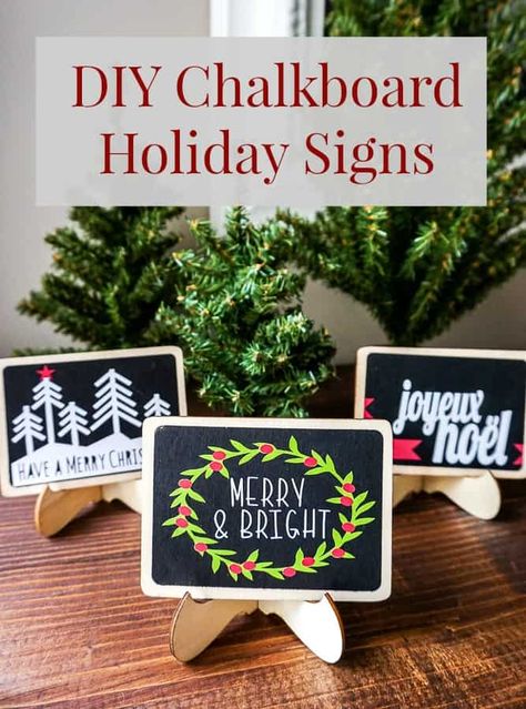 Create your own DIY Christmas chalkboard signs that would be perfect for ornaments, placecards, gift tags or even just to display with your holiday decorations! Diy Christmas Chalkboard Ideas, Chalkboard Christmas Signs, Christmas Chalkboard Signs, Christmas Chalkboard Ideas, Chalkboard Holiday, Chalkboard Ornament, Chalkboard Christmas, Christmas Signs Diy, Mini Chalkboards