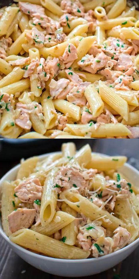 This simple and elegant One Pot Creamy Salmon Pasta makes a quick and filling dinner that your family will love! Visit Cooktoria and make this scrumptious salmon dinner today! #salmon #dinner #pasta #seafood #fish #penne #recipeoftheday #dinnerrecipe Creamy Salmon Pasta, Salmon Pasta Recipes, Creamy Salmon, Pasta Seafood, Resep Pasta, Dinner Pasta, Photography Artists, Dinner Today, Salmon Pasta