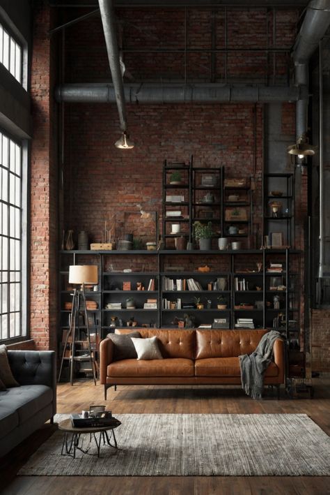 Discover the ultimate guide to designing your industrial loft with the top paint choices from Benjamin Moore and Sherwin Williams! #ad     #Colortrend #wallpaint2024  #color2024  #DIYpainting  ##DIYhomedecor  #Fixhome Modern Farmhouse Layout, Industrial Living Room Furniture, Industrial Decor Living Room, Industrial Living Room Design, Industrial Loft Design, Industrial Living Room, Fall Room Decor, Loft Space, Home Decor Boxes