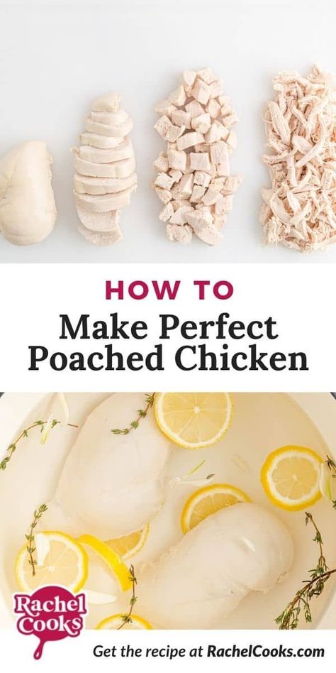 Learn how to make easy poached chicken: tender, juicy, and so versatile. Once you know how to poach chicken, you’ll wonder how you ever lived without it! Poached chicken is invaluable. You can use it to make salads, sandwiches, casseroles, burritos, and more. It freezes well, too! Tender, juicy, perfectly cooked chicken breasts all ready to use for weeknight meals. Basically, all you need is chicken and broth, or even plain water. So easy and convenient! Poached Chicken Breast Recipes, How To Poach Chicken, Poach Chicken, Raw Chicken Breast, Steamed Chicken, Chicken Tender, Poached Chicken, Chicken Entrees, Raw Chicken