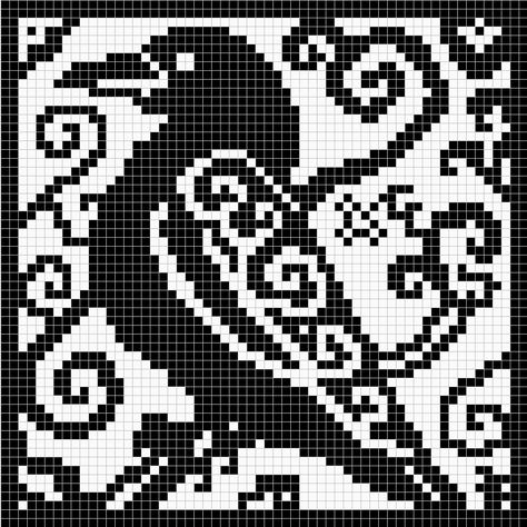 Raven crochet 1 Raven Cross Stitch, Black And White Cross Stitch, Vogel Silhouette, White Cross Stitch, Halloween Cross Stitches, Pola Kristik, Cross Stitch Bird, White Cross, Pixel Pattern