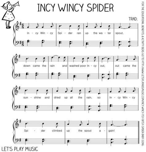 Incy Wincy Spider : First Nursery Rhymes Piano Sheet Music Beginners, Incy Wincy Spider, Nursery Rhymes Lyrics, Music Printables, Easy Sheet Music, Children Songs, Easy Piano Songs, Music Lessons For Kids, Kids Piano