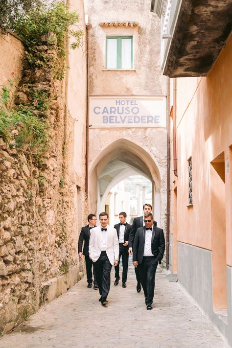 Groom And Groomsmen Photos From A Destination Wedding In Italy | Destination Wedding Photographers | Indulge in the enchantment of Halley and Matt's modern Italian wedding in the picturesque Amalfi Coast. Get inspired by unique wedding ideas, Groomsmen attire, timeless wedding photos and discover the perfect destination wedding locations in Italy. Transform your love story into breathtaking pictures - Book your Italy wedding Photographers at giannidinatale.com Italian Wedding Groomsmen, Wedding Ideas Groomsmen, Modern Italian Wedding, Groom And Groomsmen Photos, San Gimignano Italy, Italy Destination Wedding, Timeless Wedding Photos, Sicily Wedding, Groomsmen Photos