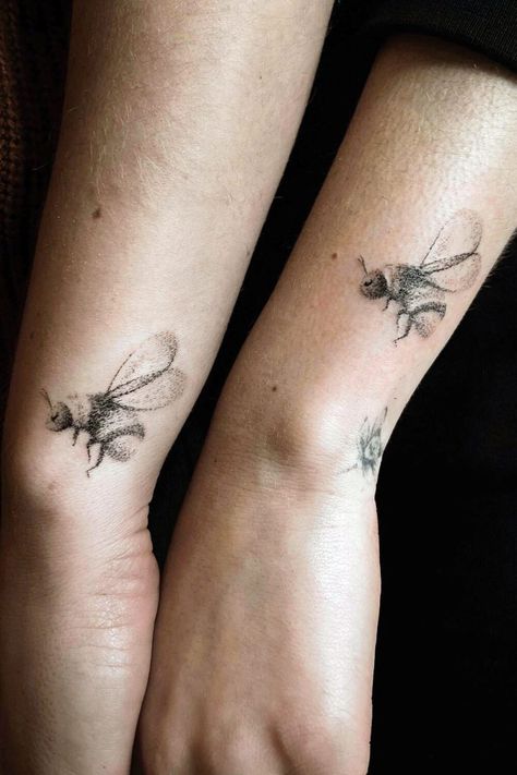 Wrist Bee Tattoos For Women, Half Bee Half Flower Tattoo, Bee Tattoo Back Of Arm, Bee Arm Tattoos For Women, Bee Made Of Flowers Tattoo, Tattoos For Ladies, Bee Tattoos, Lavender Tattoo, Dragon Tattoo For Women