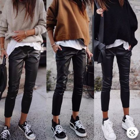 Lederhosen Outfit, Celana Fashion, Leather Pants Outfit, Black Leather Pants, Cute Spring Outfits, Mode Casual, Outfit Black, Ținută Casual, Looks Chic