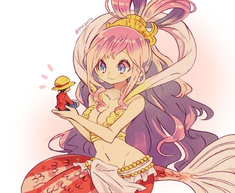 Shirahoshi And Luffy, Shirahoshi Fanart, Shirahoshi One Piece, Anime Nose, Anime Mermaid, Monster Musume, One Piece Ace, One Piece Drawing, One Piece Images