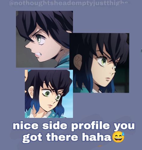 Inosuke Side Profile, Hot Salad, Inosuke Hashibira, Text Memes, Quality Memes, Funny Character, Side Profile, Mystic Messenger, The Text