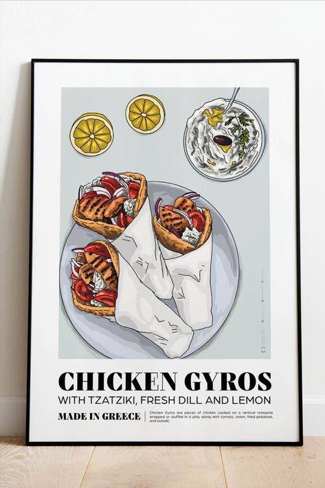 Greek Poster | Greece Poster | Gyro Print | Greek Food | Greece Wall Art | Greece Print

Need a splash of color in your kitchen, dining, or restaurant? Need a fun unique gift for a gyro lover? This Gyro Art Print is exactly what you are looking for! Greek Poster, Kitchen Wall Prints, Greece Print, Greece Poster, Greece Wall Art, Decor Illustration, Greek Restaurants, Wall Art Kitchen, Greek Food