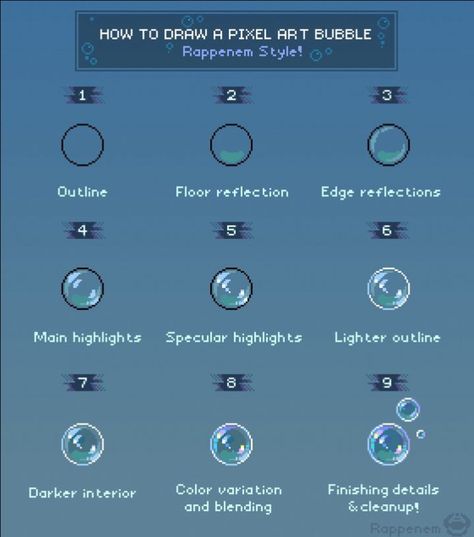 Pixel Art Guide, How To Draw Bubbles, Art Bubbles, Bubble Drawing, Pixel Art Landscape, Pixel Game, Graph Paper Drawings, Pixel Animation, Pixel Art Tutorial