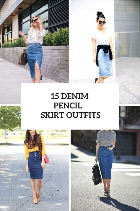 Denim Pencil Skirt Outfit, Denim Skirt Outfit Ideas, Summer Denim Skirt, Cute Denim Skirt, Denim Skirt Outfit, Thirty Flirty And Thriving, 15 Outfits, Pumps Outfit, Beige Ankle Boots