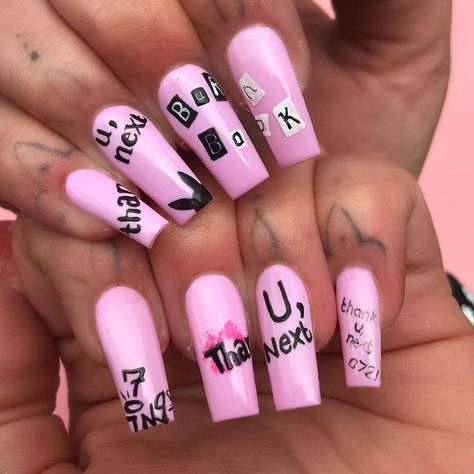 Thank U Next Nails, Ariana Grande Inspired Nails, Ariana Grande Nails Ideas, Ariana Grande Nails, Thank U Next, Celebrity Nails, Soft Nails, Summer Acrylic Nails, Girls Nails