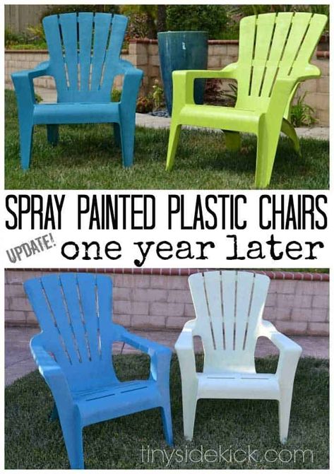 can you spray paint plastic adirondack chairs Painting Plastic Chairs, Plastic Outdoor Furniture, Spray Paint Plastic, Paint Plastic, Plastic Chairs, Plastic Crates, One Year Later, Plastic Adirondack Chairs, Crate Furniture