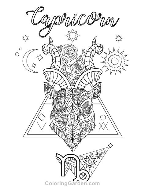 Free printable Capricorn zodiac adult coloring page. Download it in PDF format at http://coloringgarden.com/download/capricorn-coloring-page/ Capricorn Coloring Pages, Astrology Coloring Pages, Capricorn Drawing Zodiac, Zodiac Coloring Pages, Adult Colouring Printables, Horse Coloring Pages, Free Adult Coloring Pages, Printable Adult Coloring Pages, Printable Coloring Book